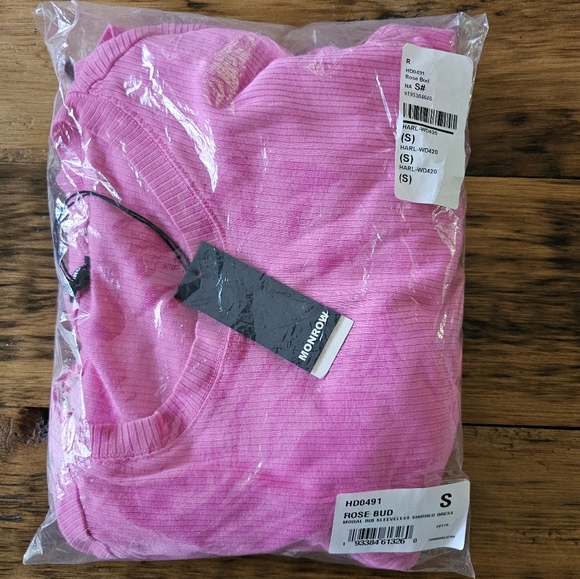 Revolve Monrow Modal Ribbed Sleeveless Shirred Mini Dress Rose Bud Size S - Picture 8 of 10